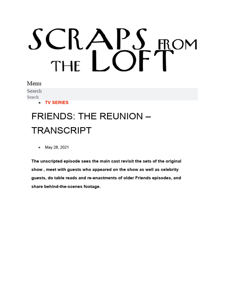 Friends: The Reunion Transcript | PDF | Friends | Television Series