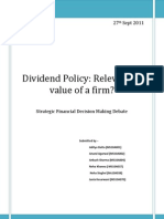 Dividend Policy: Relevant To Value of A Firm?: 27 Sept 2011