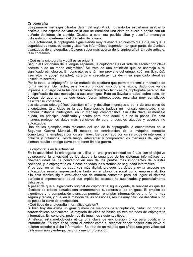 Criptografía Pdf Cifrado Clave Criptografía
