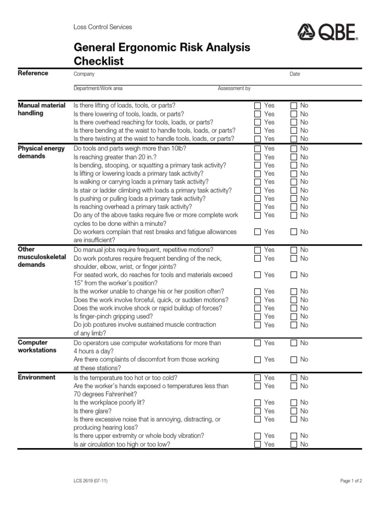 Ergonomic Assessment Checklist for Manufacturing | PDF | Occupational ...