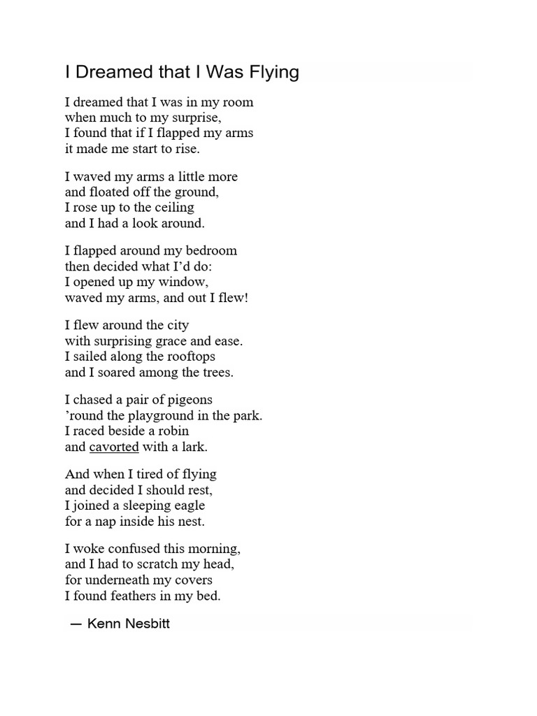 Dream of Flying Poem by Kenn Nesbitt | PDF