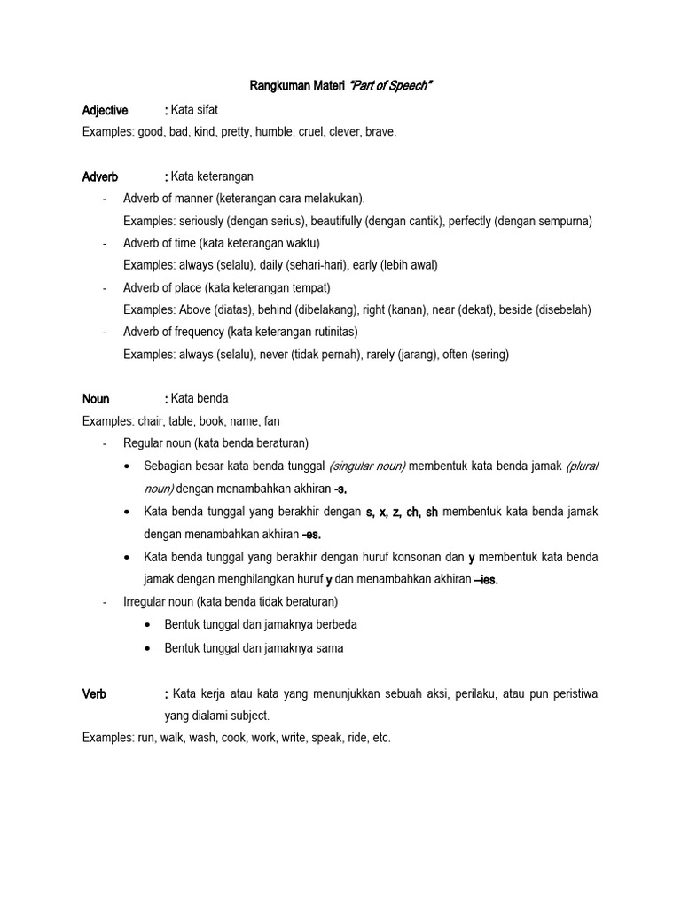 Rangkuman Materi Part of Speech | PDF | Seni & Disiplin Bahasa | Puisi