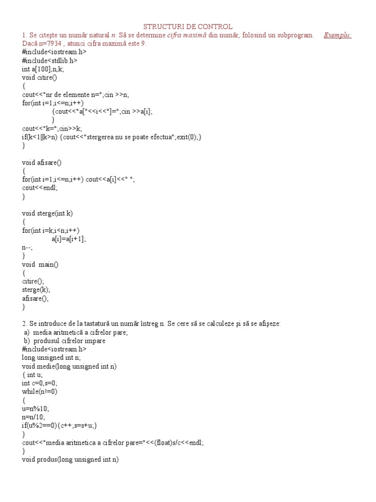 Probleme C++ Cu Structuri de Control | PDF