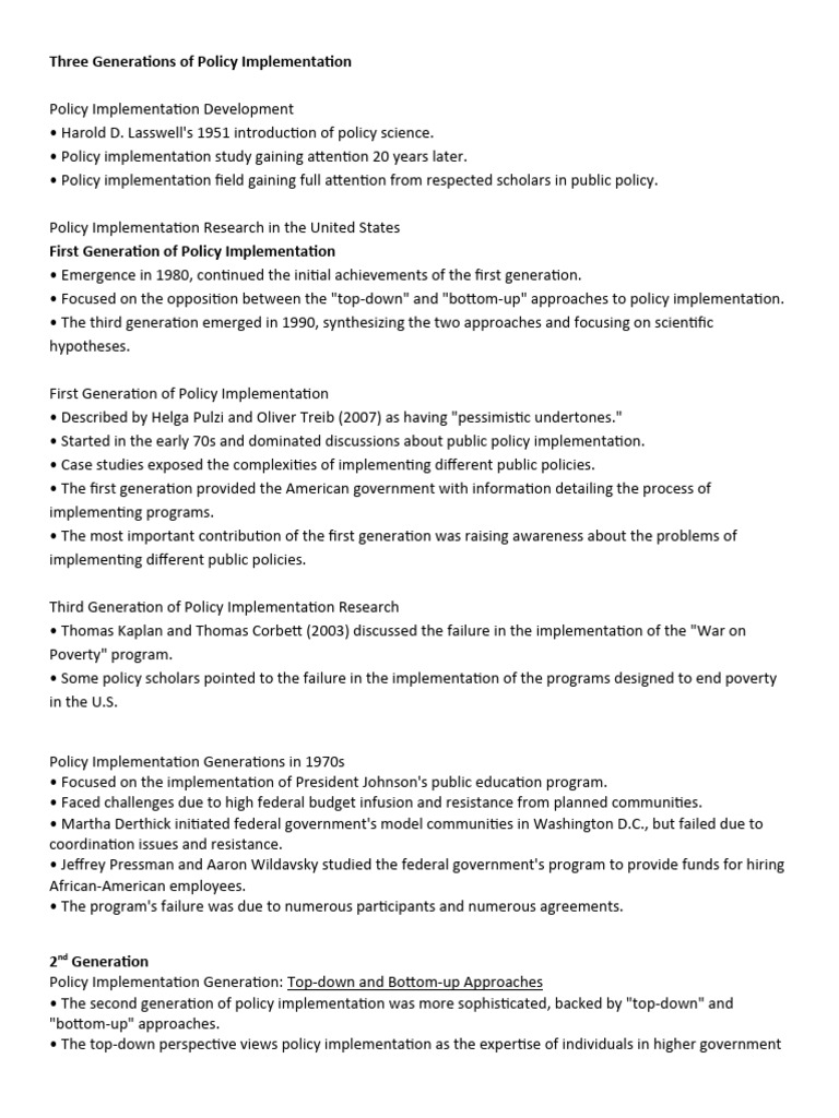 Generations of Policy Implementation Analysis | PDF | Policy | Science