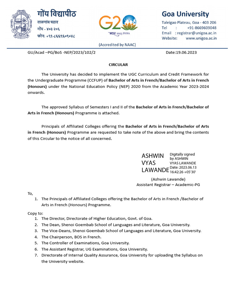 BA French Syllabus 2023-24 Update | PDF | Cross Cultural Communication ...