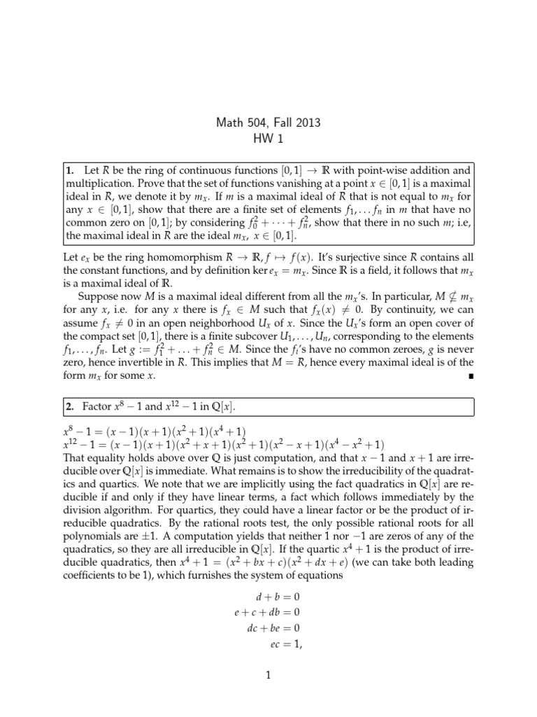 Maximal Ideals and Factorization in Rings | PDF | Quadratic Equation ...