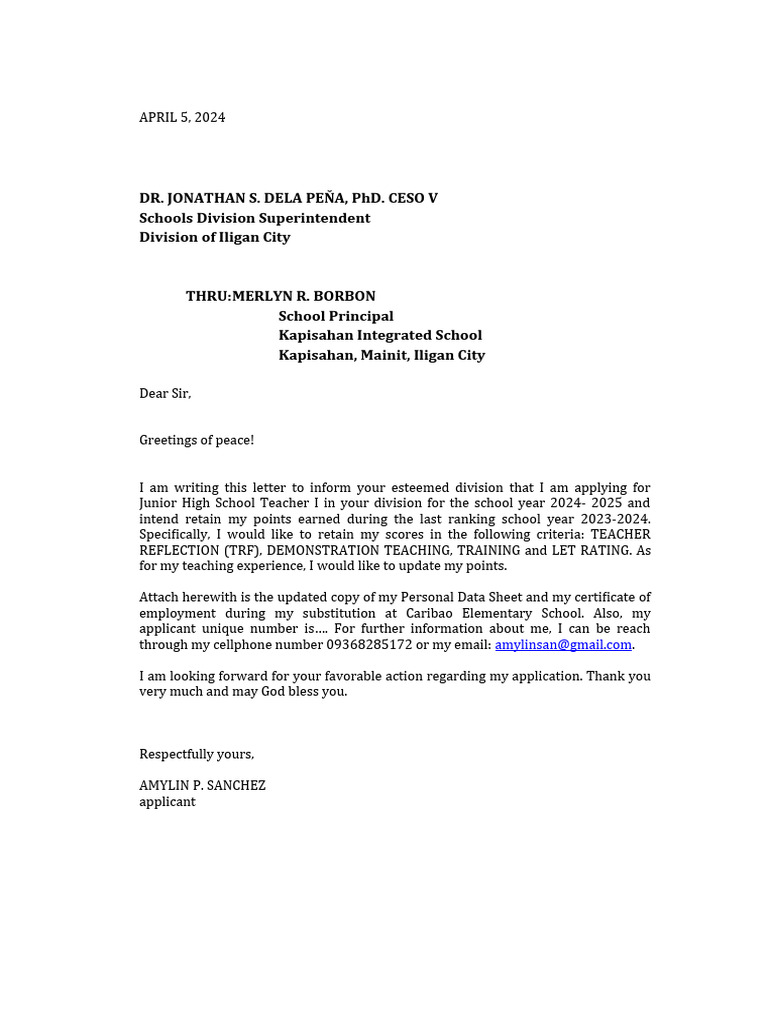 Letter of Intent for DepEd Ranking | PDF | Career & Growth | Wellness