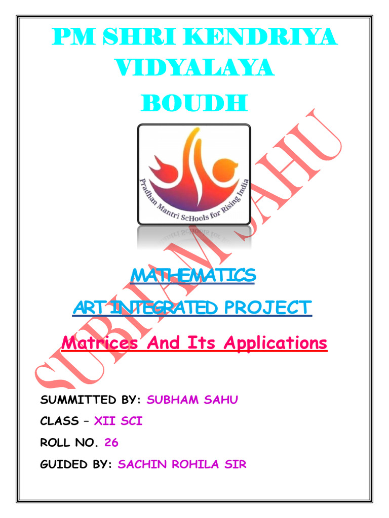 Matrix Applications in Mathematics Project | PDF | Matrix (Mathematics ...