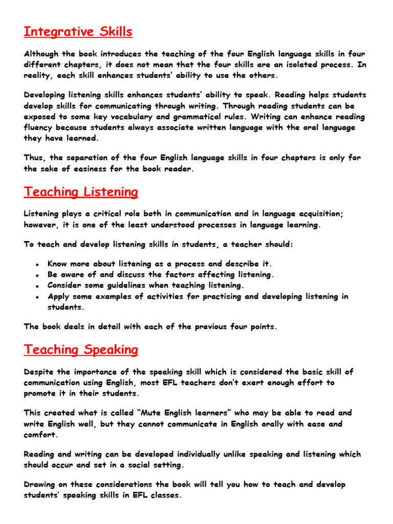 Teaching the Four Language Skills | PDF | English As A Second Or ...
