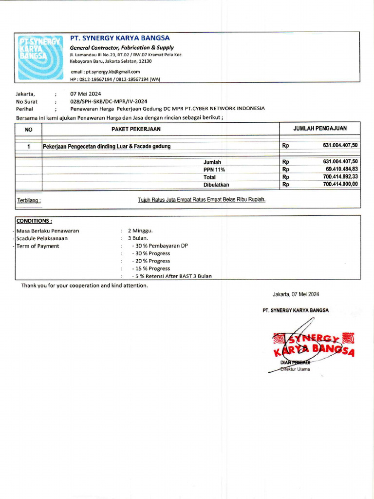 Penawaran Harga Pengecatan, Schdule & Metode Kerja | PDF