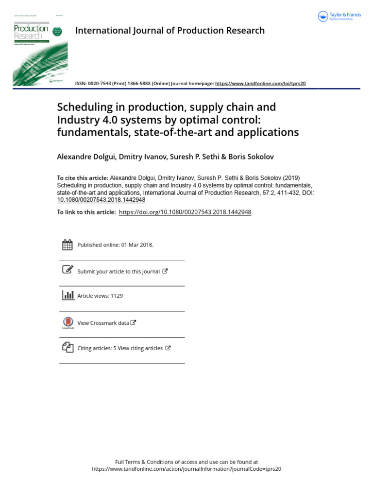 Optimal Control in Production Scheduling | PDF | Mathematical ...