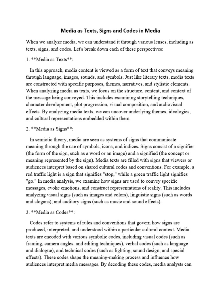 Media as texts signs and codes in media pdf code representation