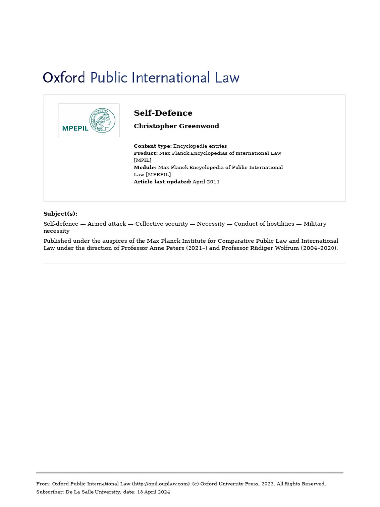 Self Defense Pdf International Law United Nations Security Council