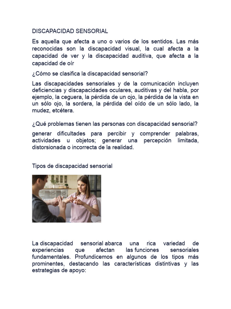 Tipos de Discapacidad Sensorial | PDF | Invalidez | Escuchando