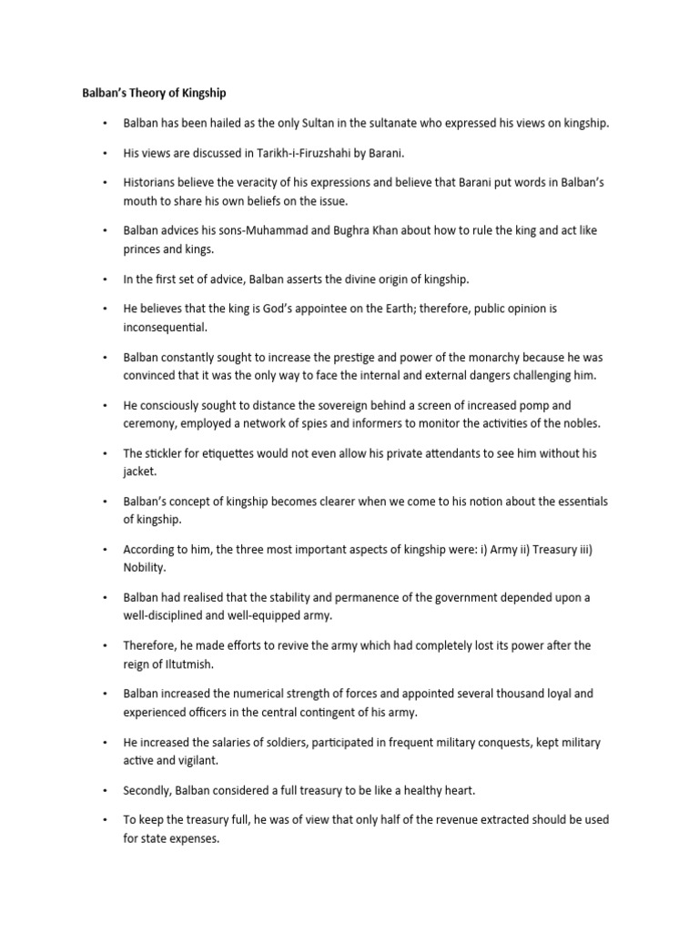 Balban's Kingship Theory Explained | PDF | Monarchy