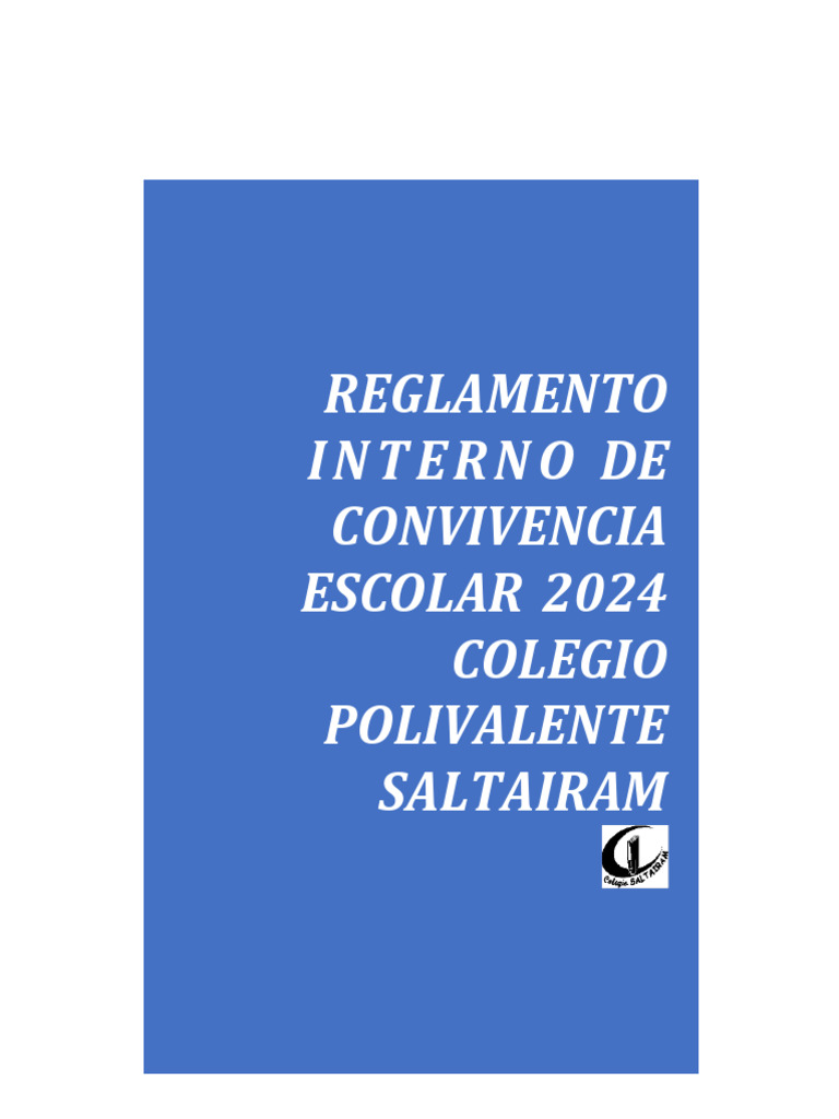Reglamento Interno de Convivencia Escolar 2024 | PDF | Educación de la ...