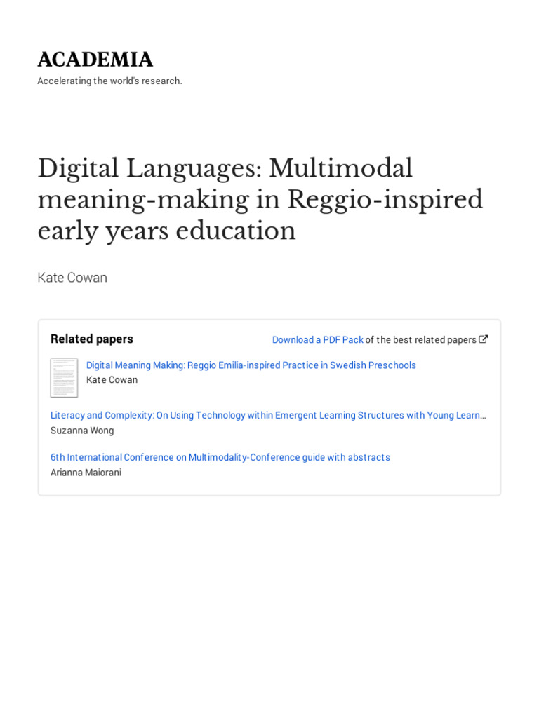 Digital Languages Multimodal Meaning-Making in Reggio-Inspired Early ...
