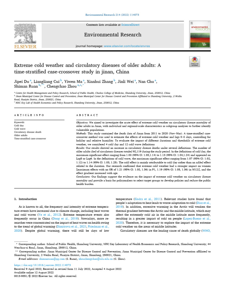 Extreme Cold Weather and Circulatory Diseases of Older Adul - 2022 ...