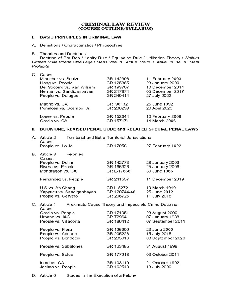 Criminallawreview Syllabus 2023 24 Pdf Criminal Law Crime Violence