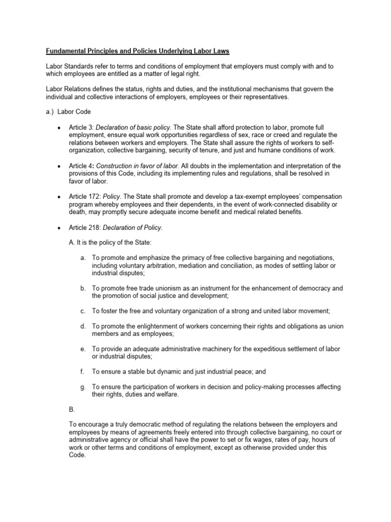 Labor Law Principles and Policies Overview | PDF | Employment | Labour Law