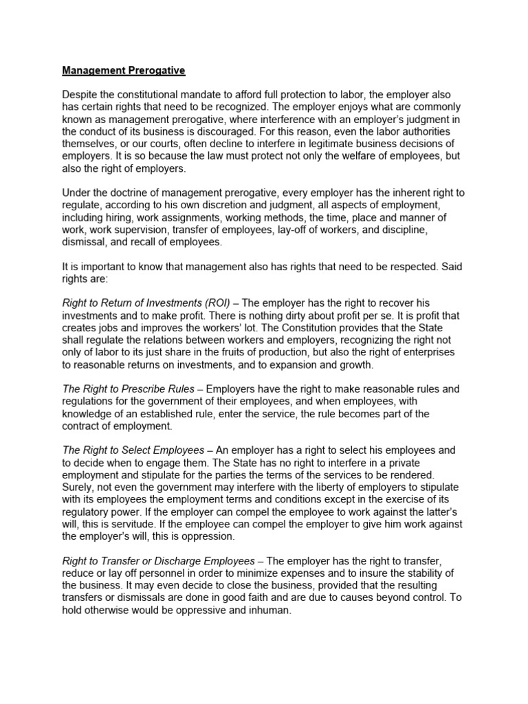 Understanding Management Prerogative | PDF | Employment | Labour Law