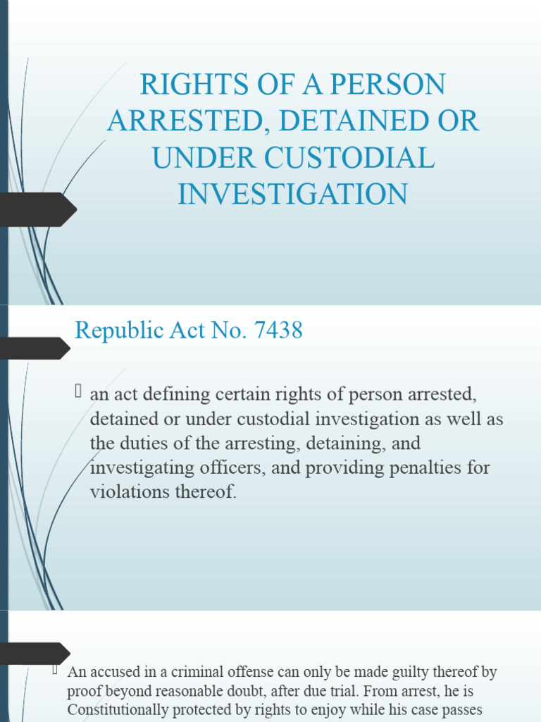Rights of A Person Arrested, Detained or | PDF | Arrest | Detention ...