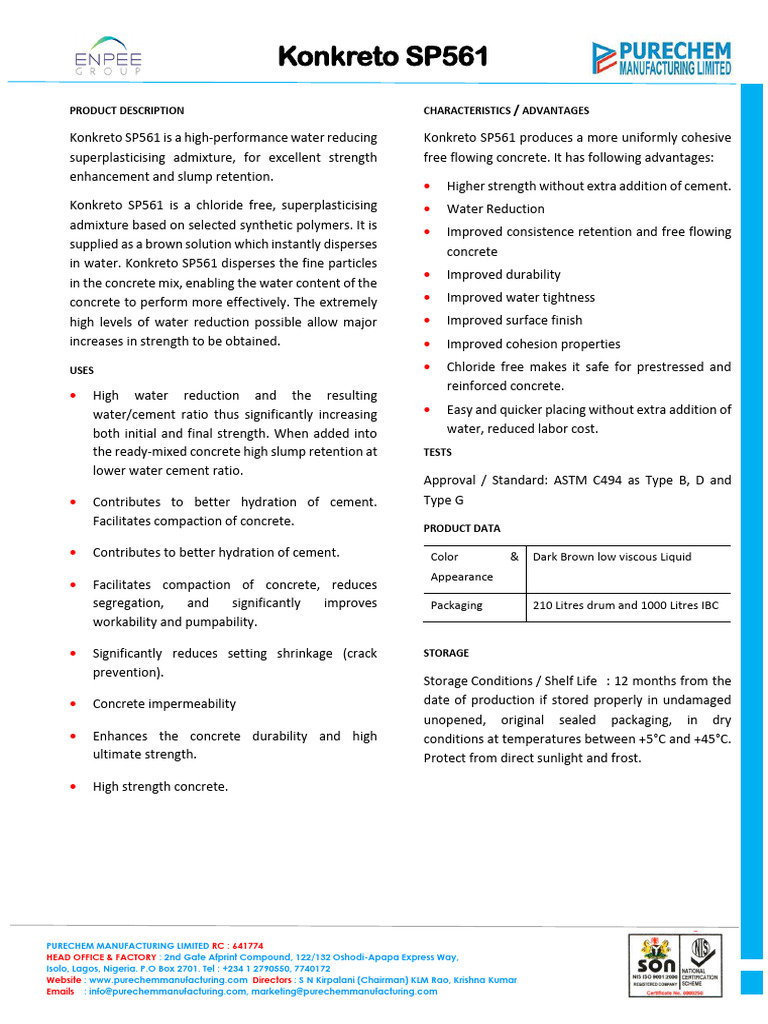 Konkreto SP561 TDS | PDF | Concrete | Cement
