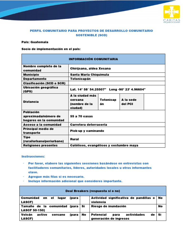 Chirijsana SCD - Community Profile Template Unificado | PDF | Agricultura