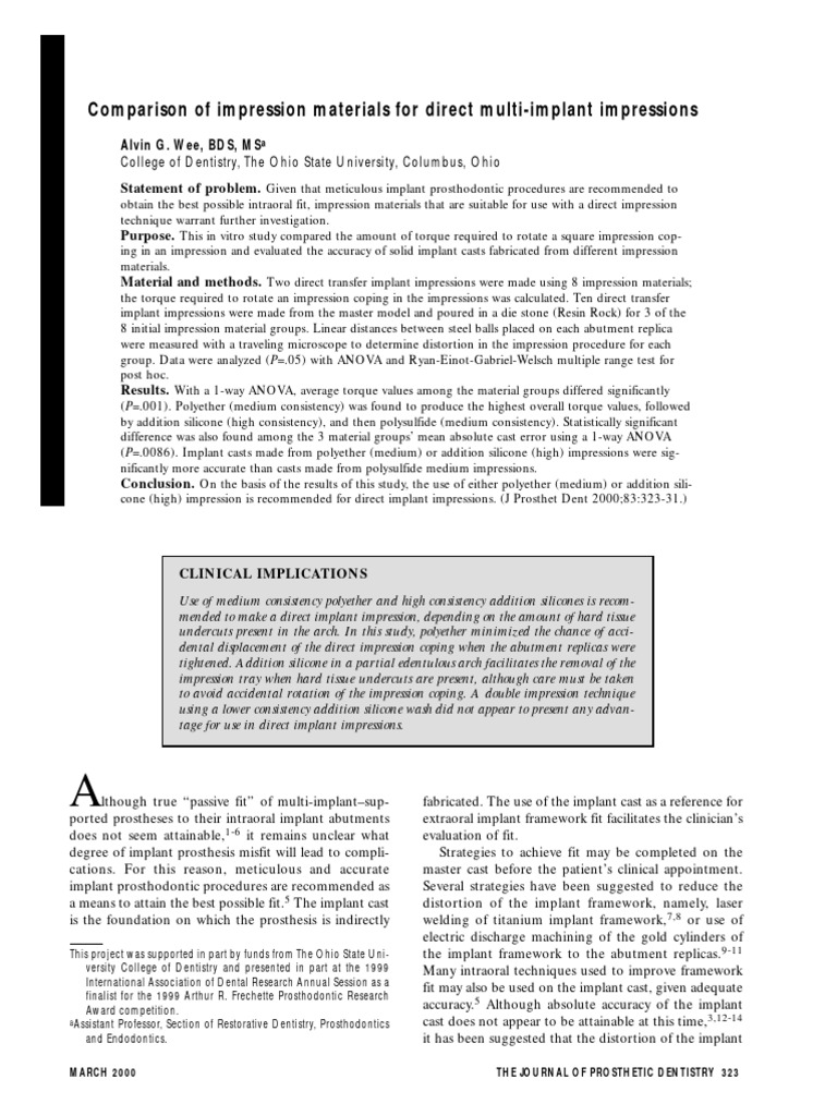 Comparison of Impression Materials For Direct Multi-Implant Impressions ...