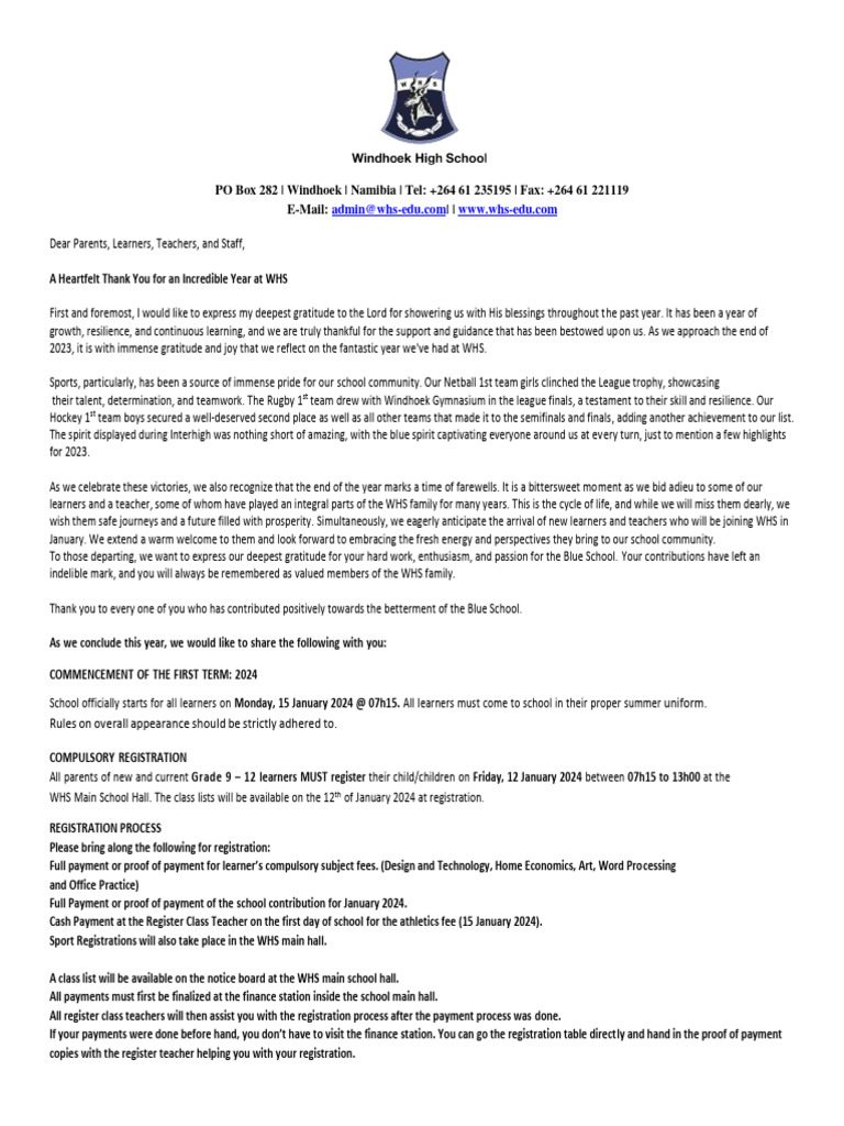 WHS 2023 Year-End Reflection & 2024 Info | PDF | Accounts Payable | Banks
