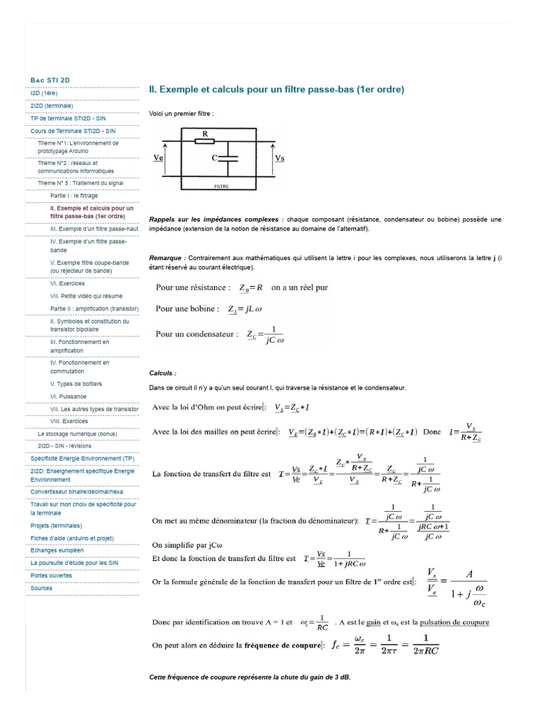 Filtre PasseBas 1er Ordre Exemples et Calculs PDF Filtre — free download