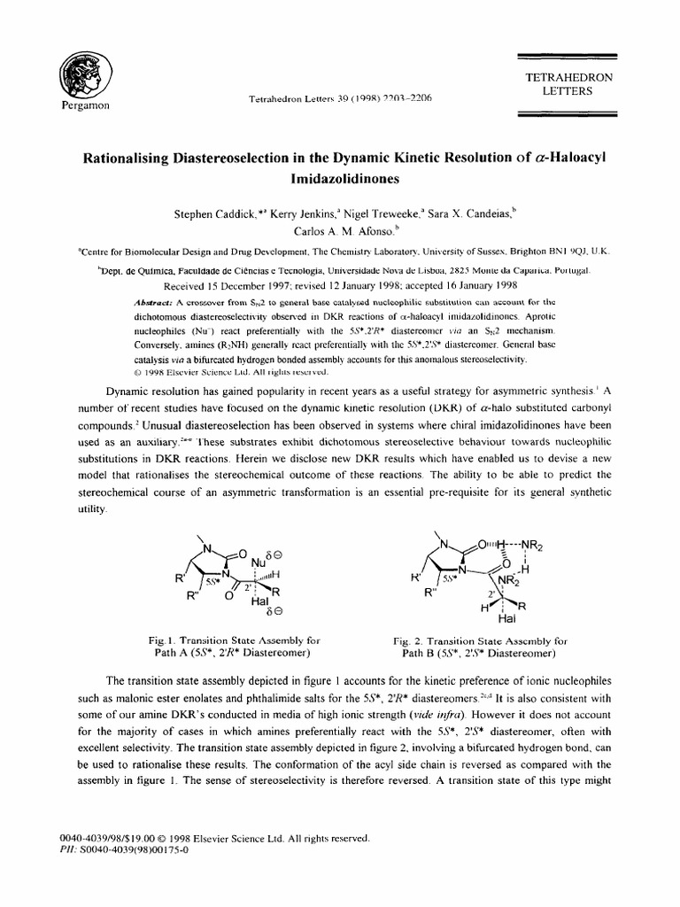Rationalising Diastereoselection in The Dynamic Kinetic Resolution of A ...