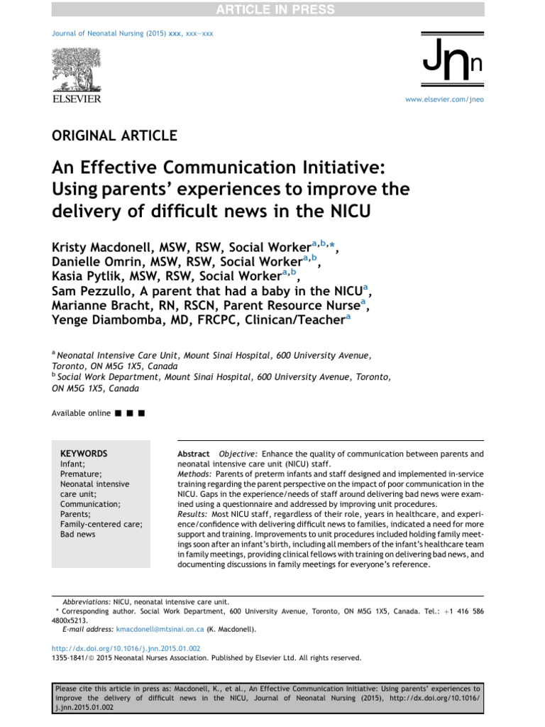 NICU Communication Improvement Initiative | PDF | Neonatal Intensive ...