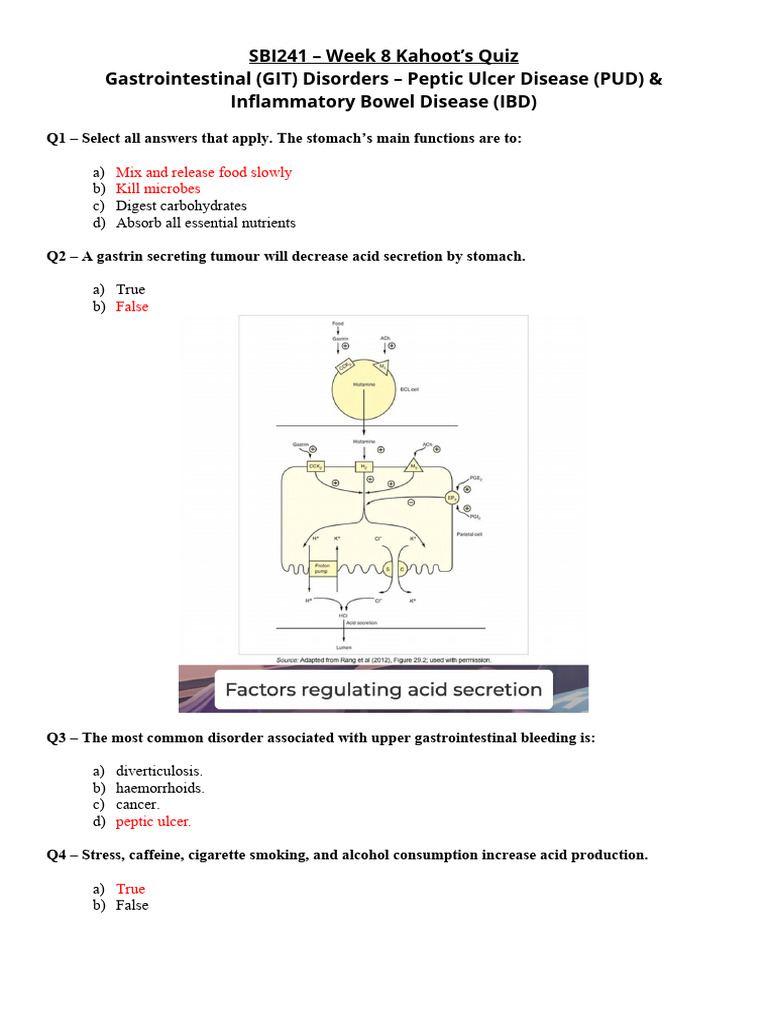 SBI241 Week 8 Kahoot's Quiz PDF Irritable Bowel Syndrome