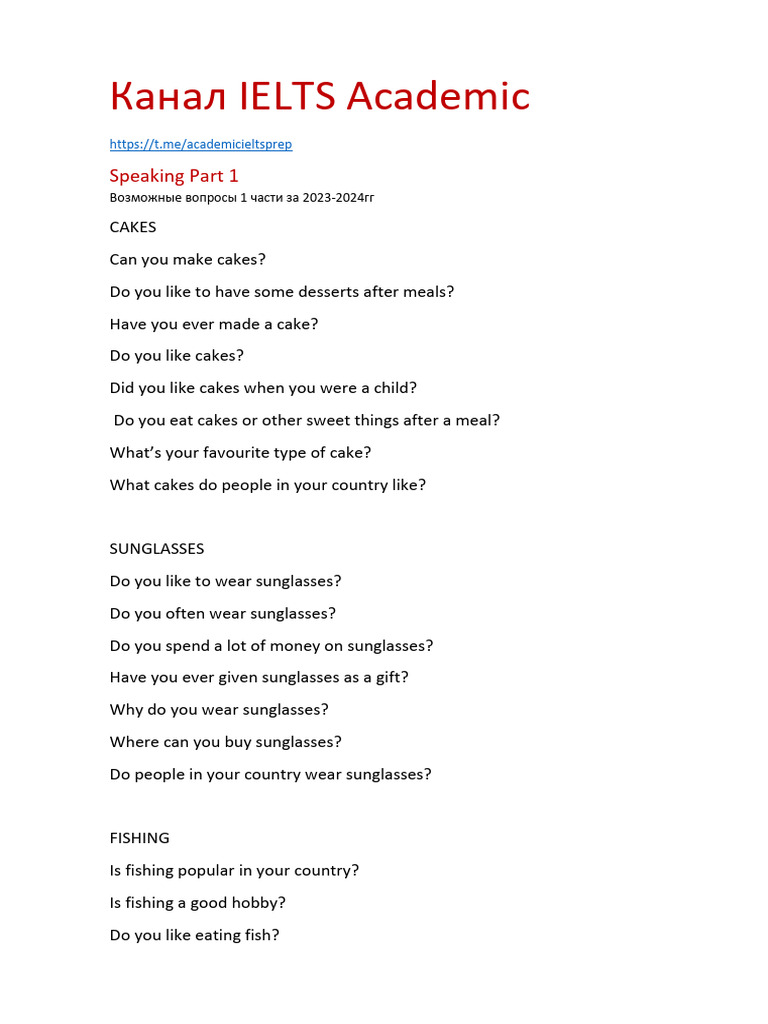 Speaking Part 1 Pdf Cuisine Foods