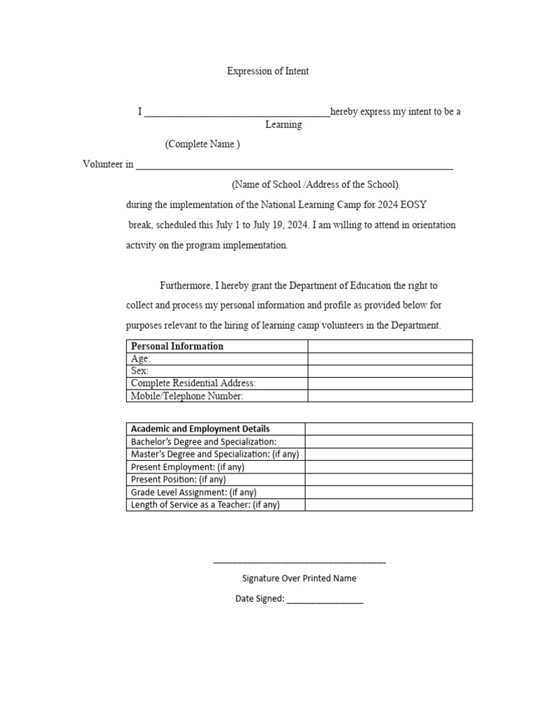 Expression of Intent | PDF