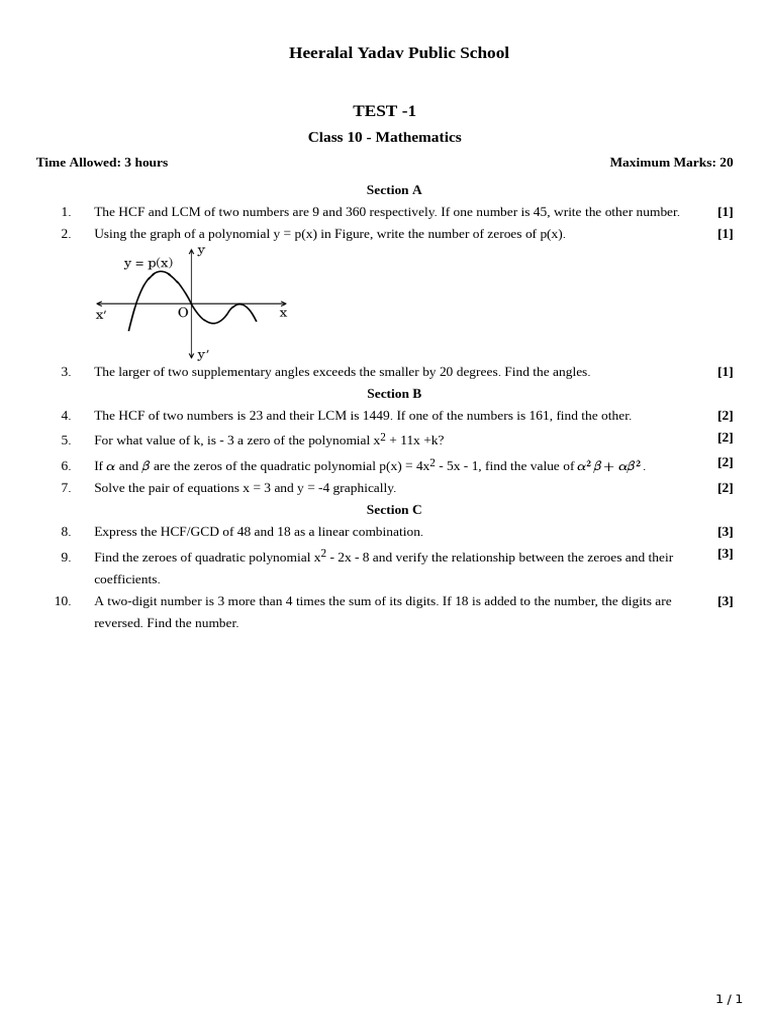 Class 10 Math Test Paper 1 | PDF | Teaching Methods & Materials