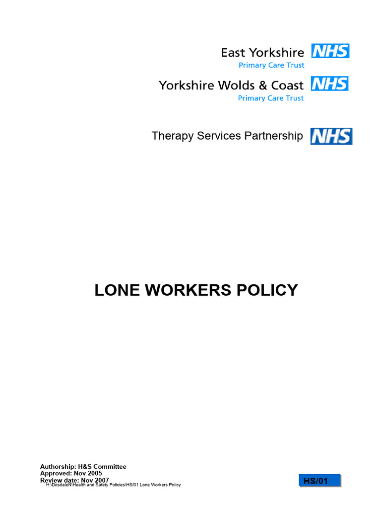 Lone Workers Safety Policy Overview | PDF | Occupational Safety And ...