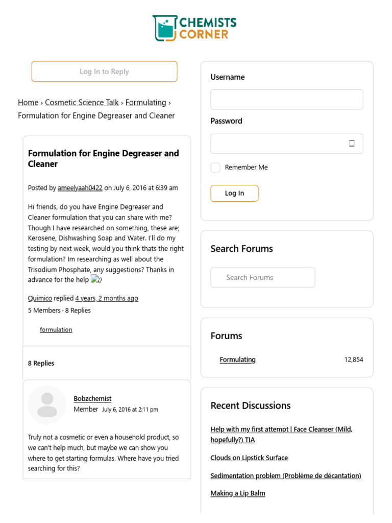Formulation For Engine Degreaser and Cleaner Chemists Corner PDF