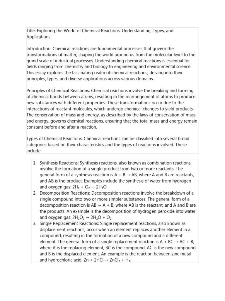 Chemical Reactions Pdf Chemical Reactions Chemistry