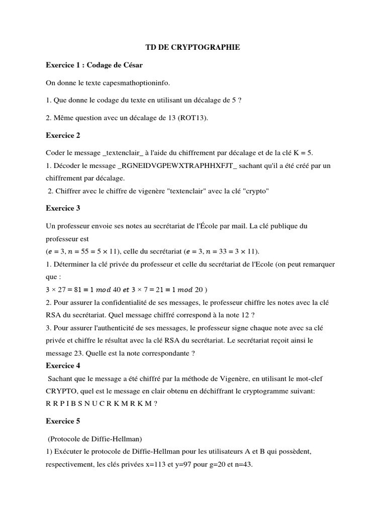 Exercices de Cryptographie et Chiffrement | PDF | Cryptage | Public-key ...