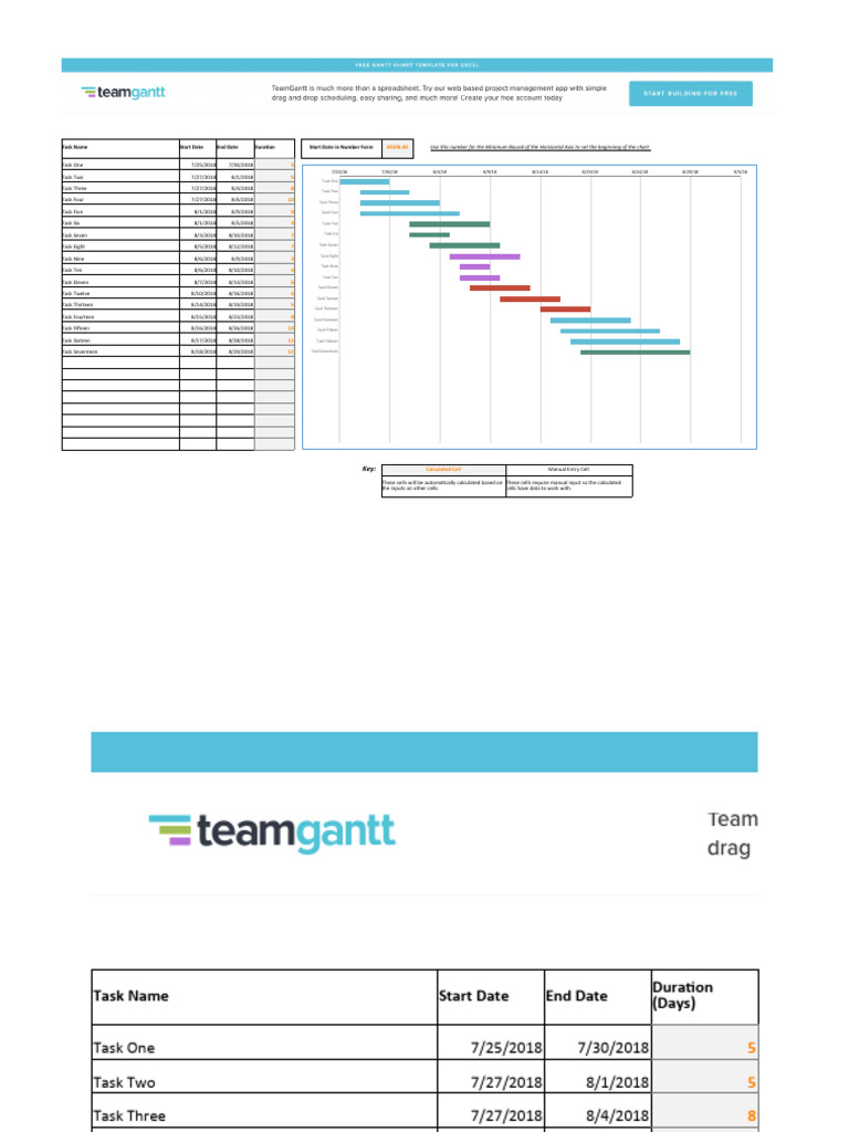 Excel Gantt Chart Template TeamGantt PDF Chart Computing