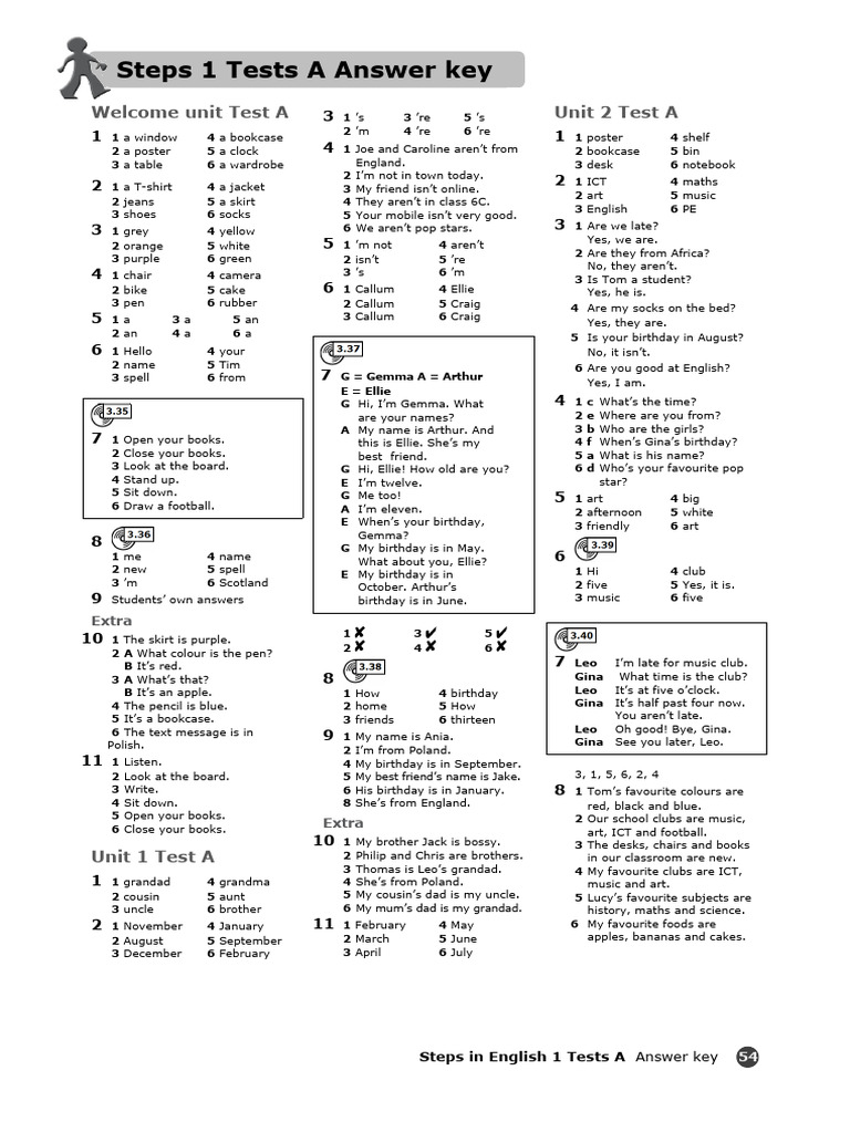 Steps 1 Tests A Answer Key | PDF