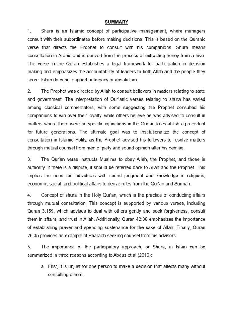 Summary of Islamic Model of Management | PDF | Shura | Quran