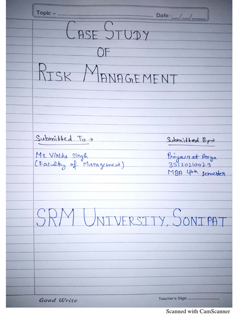 Case Study Of Risk Management Pdf