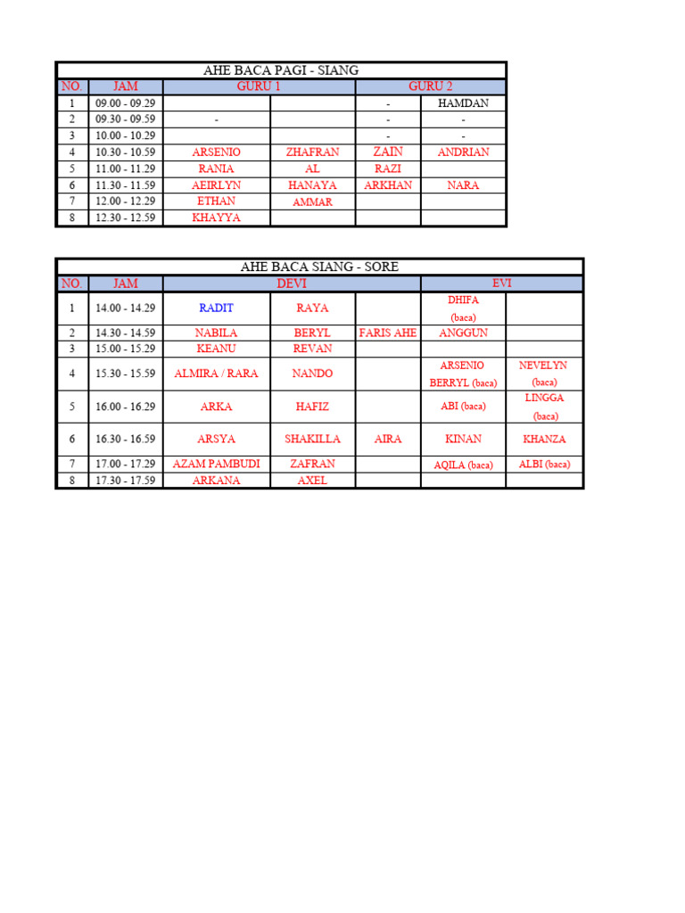 Schedule for AHE Baca and Let’s Go Inggris | PDF