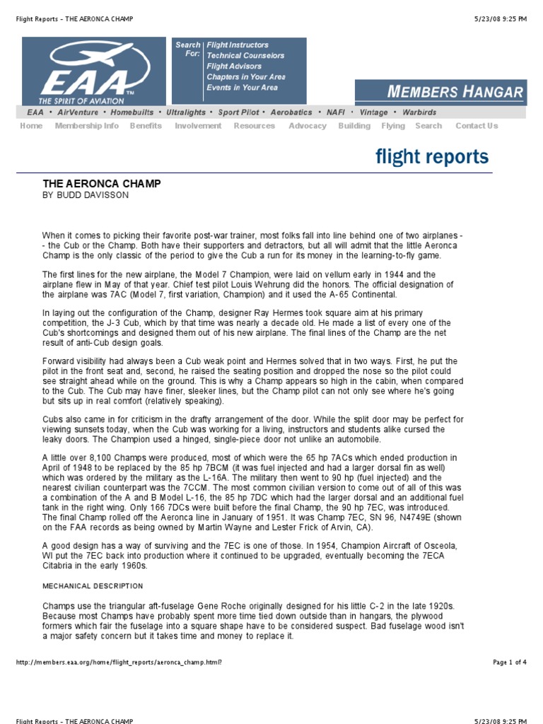 Eaa Flight Reports - Aeronca Champ | PDF | Experimental Aircraft ...