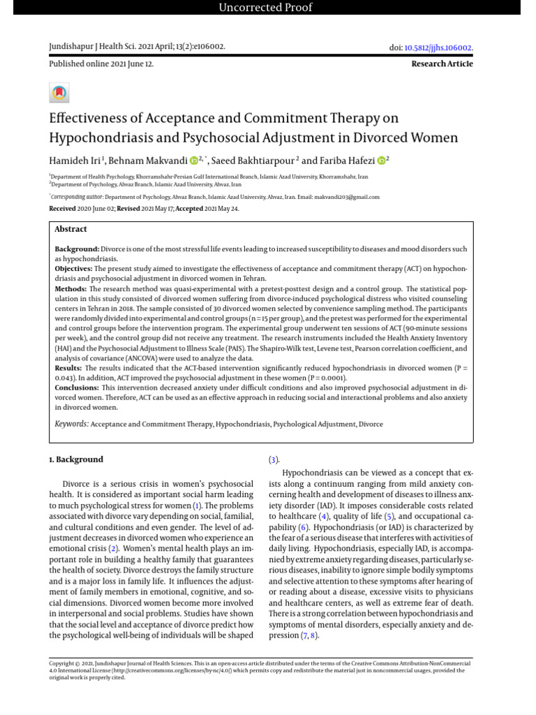 Effectiveness of Acceptance and Commitment Therapy | PDF | Cognitive ...
