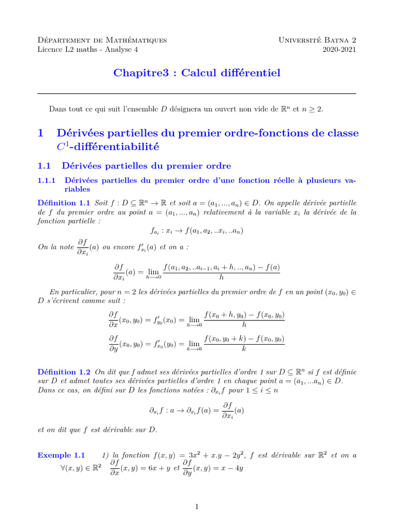 Dérivées partielles et matrice jacobienne | PDF | Fonction ...
