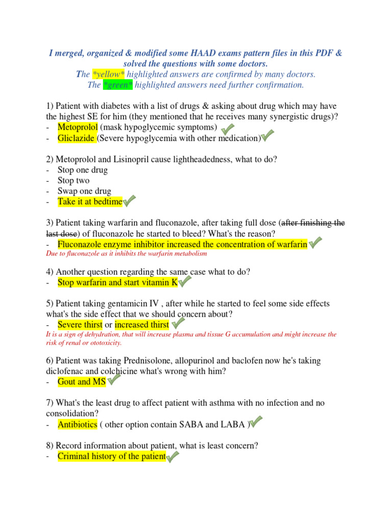 HAAD Exam Patterns and Solutions Guide | PDF | Pharmacy | Nonsteroidal ...